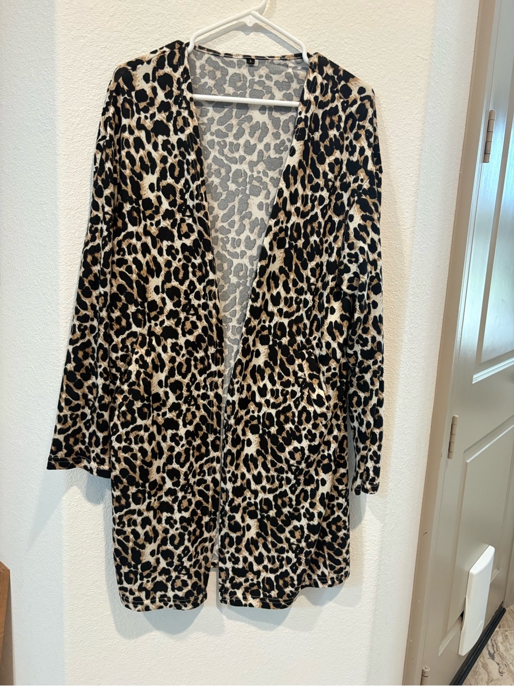 Open-Front Leopard Print Longline Cardigan - Black & Cream